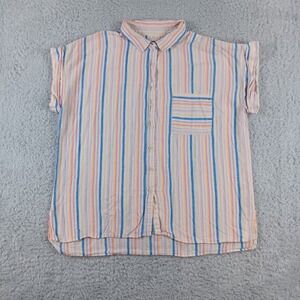 Alexander Jordan Womens XL Linen Cotton Striped Short Sleeve‎ Button Down Shirt